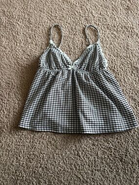 Brown/Black and White Gingham Spaghetti Strap Tank Top